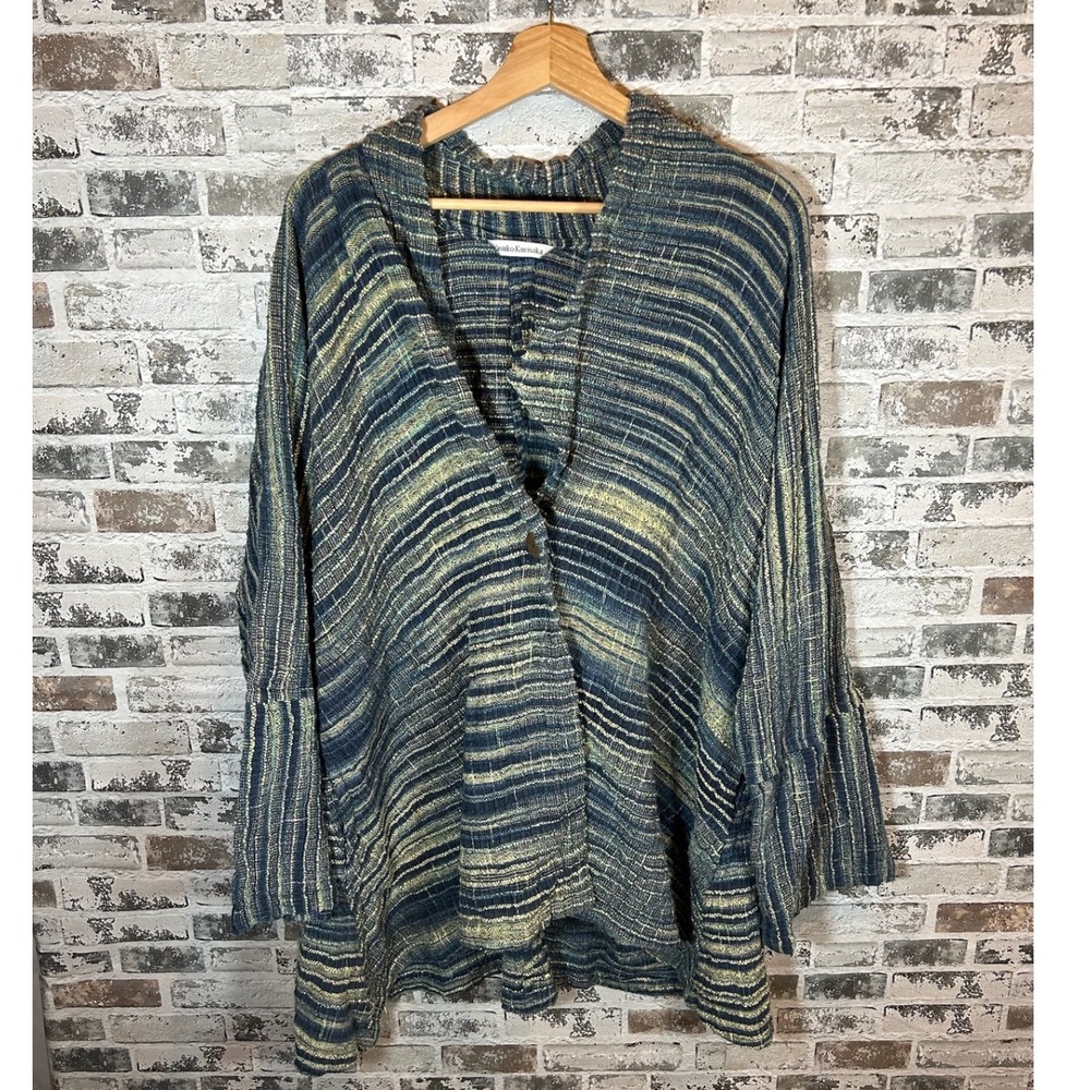 Yasuko Kurisaka Art to Wear Hand Woven‎ Striped Oversized Wrap Sweater